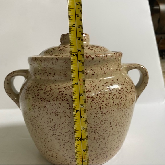 Monmouth Pottery Vintage Crock Canister Jar Bean Pot Shape Maple Leaf Splatter - Picture 9 of 14